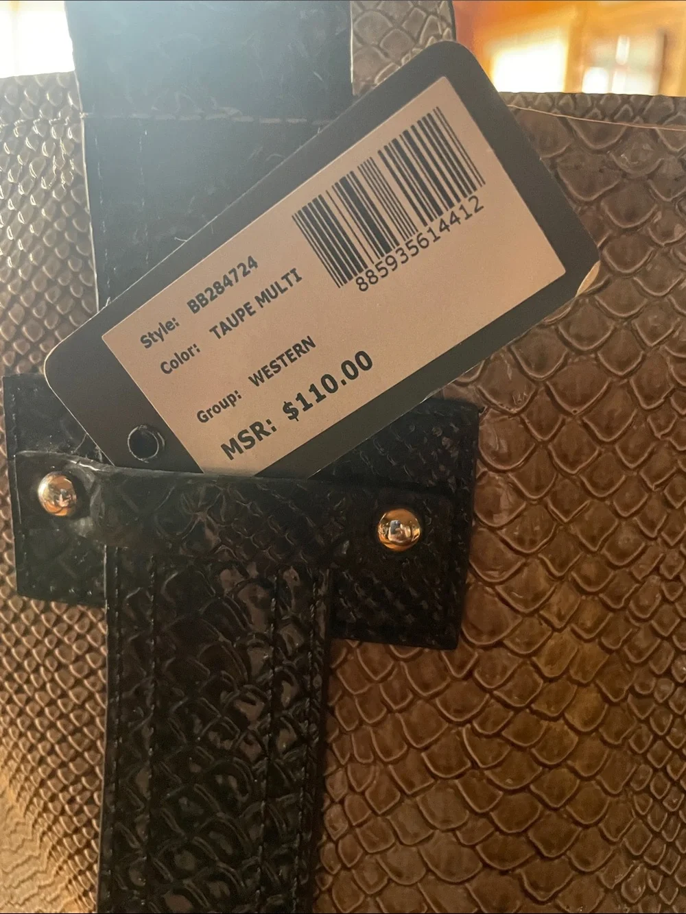 NEW GUESS Black and Cream Faux-Snakeskin Tote Bag with Decorative Buckle